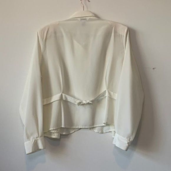 90s - Poly Blouse with Attached Lace Vest + Shoulder Pads - Picture 5 of 9